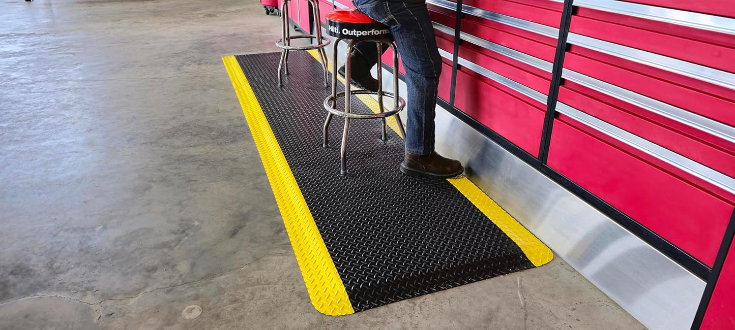 Rhino Mats, American Classic Diamond Anti-Fatigue Mats, Industrial Ergonomic Comfort Standing Mat for Work, Home, Garage, Office, Kitchen or Anywhere (Black/Yellow 9/16" Thick, 2 FT. x 9 FT.)