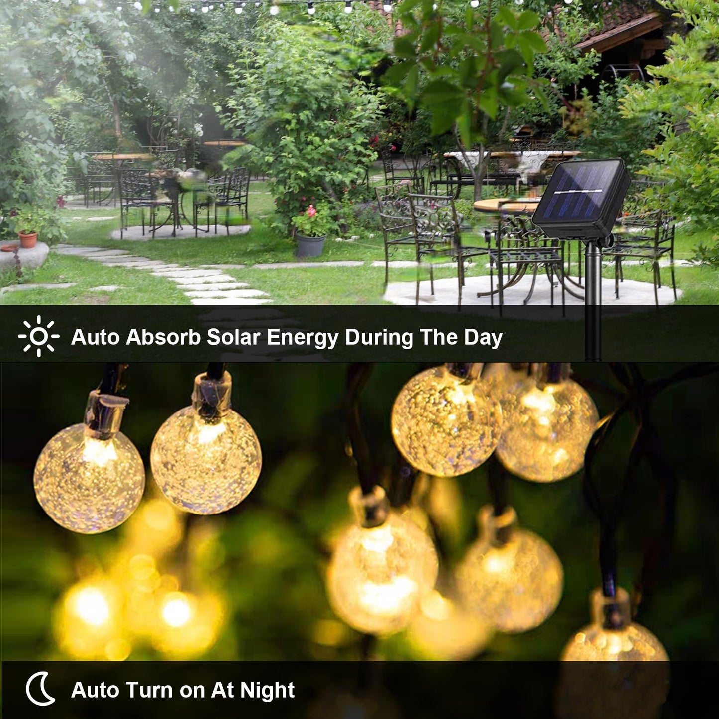 LQWELL® Solar Fairy Lights for Outdoor Garden, Solar Chain Light Crystal Balls 30LED 8M IP44 8 Modes Fairy Lights for Outdoor/Indoor Garden Patio Balcony Wedding Window (Warm White)