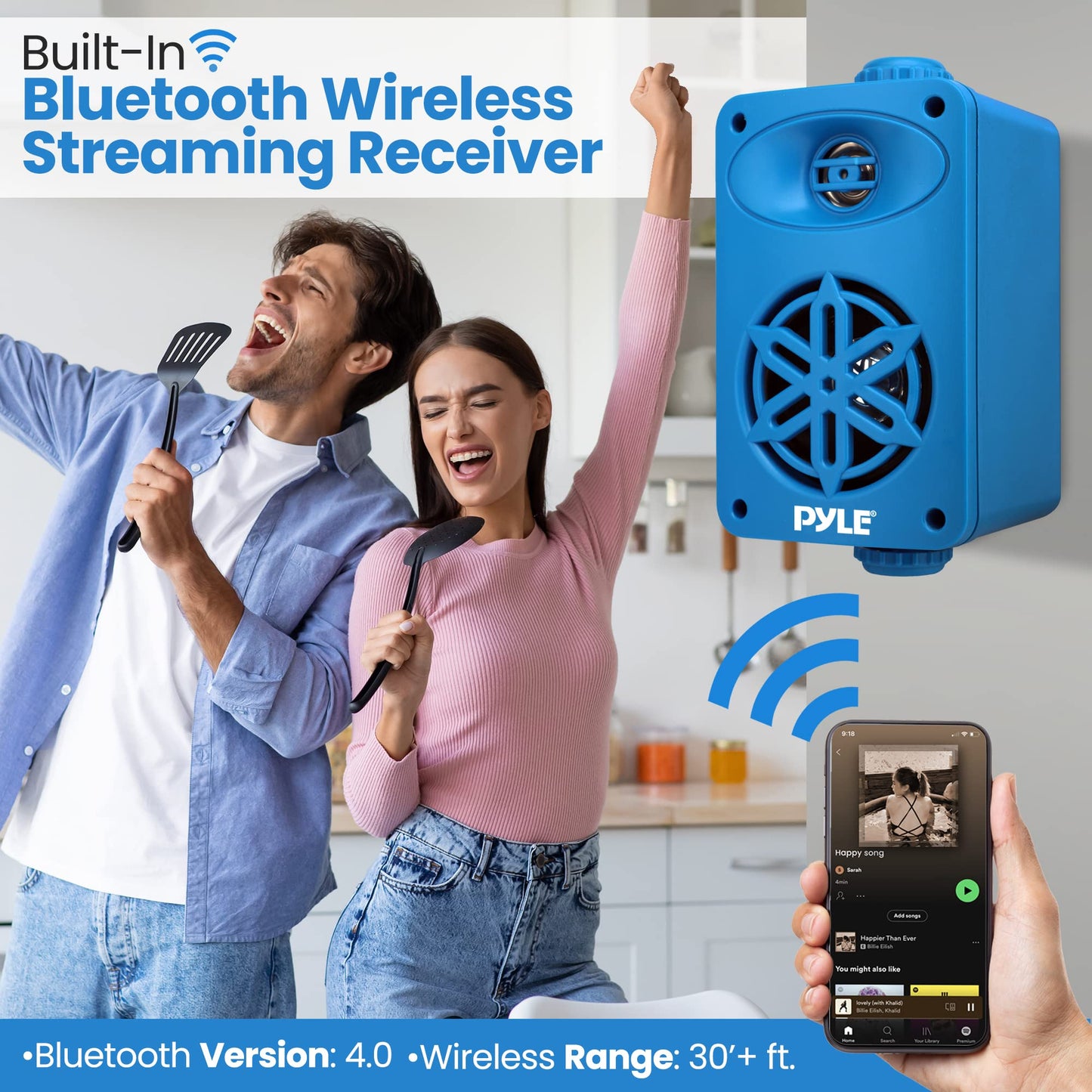 PyleUsa Bluetooth In/outdoor Speakers Pair - 200 Watt Dual Waterproof 3.5” 2-Way Full Range System w/ 1/2” High Compliance Polymer Tweeter - Home, Boat, Marine, Deck, Patio, Poolside - PDWRBT36BL