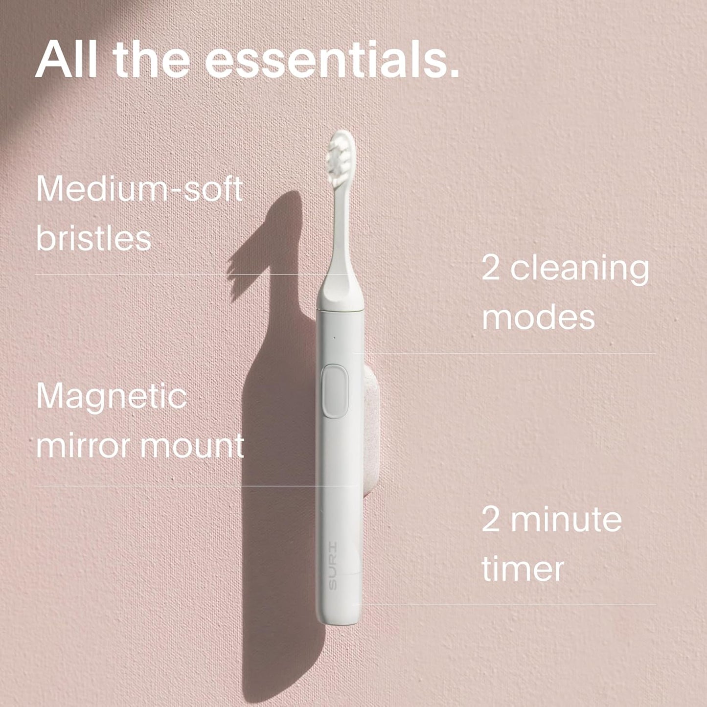 SURI 1.0 Sonic Electric Toothbrush with UV Cleaning Travel Case | 40+Day Battery | Designed in California | Electric Toothbrush for Adults | Travel Toothbrushes | Tooth Brush | White