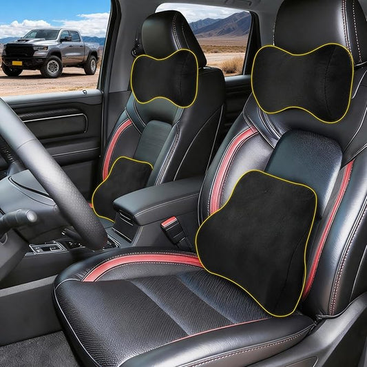 Car Neck & Lumbar Support Pillow Set for Dodge RAM1500, Soft Memory Foam Headrest & Back Cushion, Ergonomic Comfortable Seat Support for Daily Driving and Long Trips Car Interior Accessories