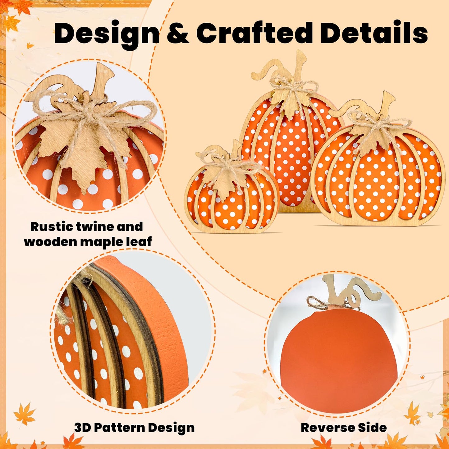 OLANRUN Fall Decorations for Home - 3 Pcs Wooden Fall Pumpkin Decor, Autumn Thanksgiving Decorations for Table Tiered Tray Shelf Fireplace Mantel Bathroom Office Desk Coffee Bar