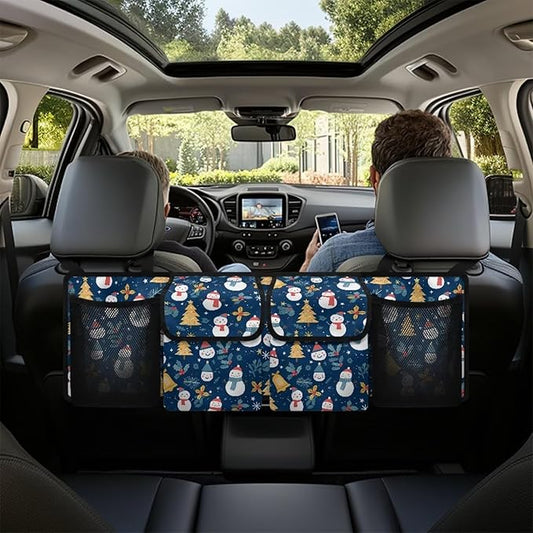 Car Trunk Organizer Hanging Cartoon Christmas Snowman Auto Back Seat Storage with 4 Pockets Car Interior Accessories for SUV MPV Hatchback Crossover Minivan Truck