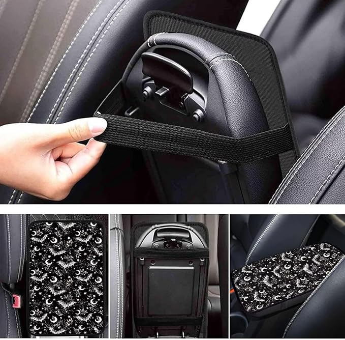Dreaweet Starry Sky Bat Center Console Cover Halloween Car Accessories Interior Universal Middle Console Covers for SUV Truck Comfort Anti Slip Arm Rest for Car Armrest Storage Box Mat