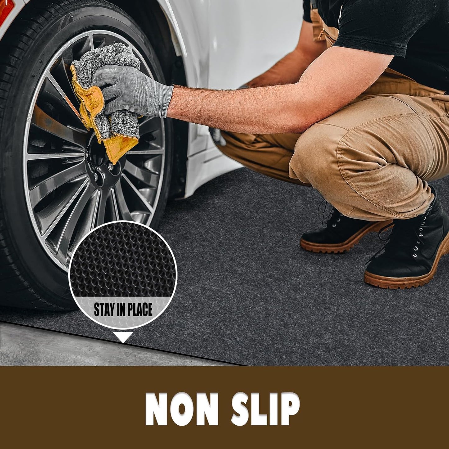 Oil Spill Mat, 60" x 72", Garage Floor Mat Under Car, Waterproof/Durable/Non-Slip TPR Backing, Reusable Absorbent Pad, Charcoal