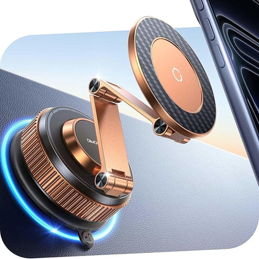2026 Upgraded 360°Rotation Nano Gel Suction Phone Holder, Foldable Metal Vacuum Magnetic Phone Holder [119+LBS Strongest Suction & Magnetic] Phone Mount for Your Car for iPhone 17 16 Pro Max-Golden