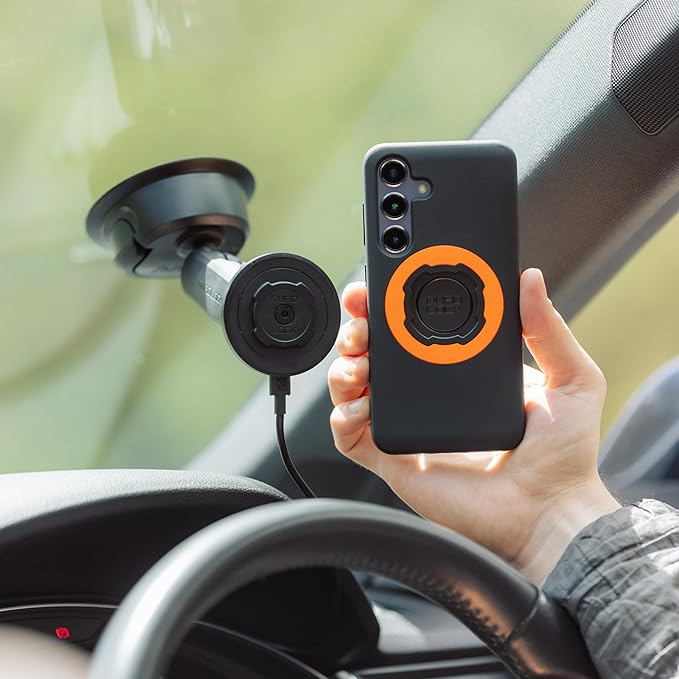Quad Lock Heavy Duty Suction Car Phone Mount with MAG Phone Case and MAG Wireless Charging Head for iPhone 15 Pro Max
