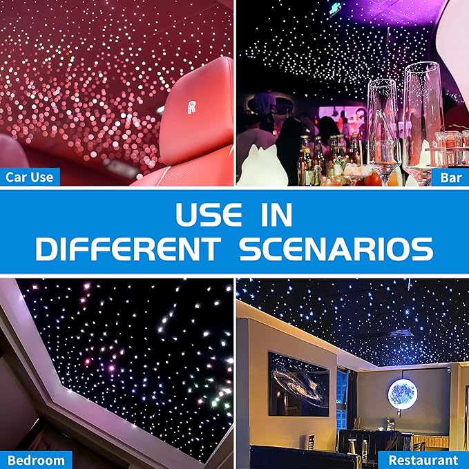 ATOKEE 16W Starlight Headliner Kit 600pcs 0.03in 9.8ft, Twinkle Dual Port Fiber Optic Star Lights for Car Ceiling Home Use, Controlled Via APP/Remote