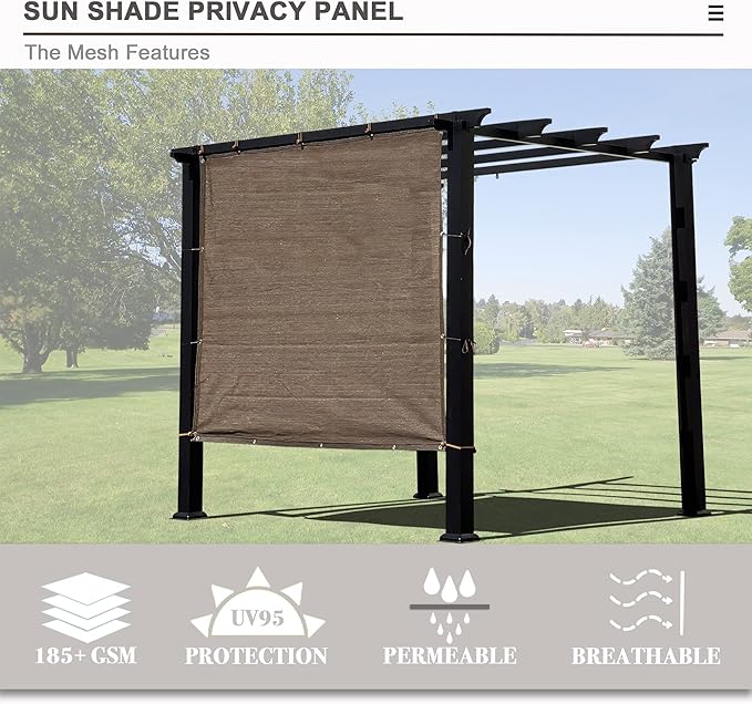 Alion Home Sun Shade Privacy Panel with Grommets and Hems on 4 Sides for Patio, Awning, Window, Pergola or Gazebo - Mocha Brown (10' x 12')