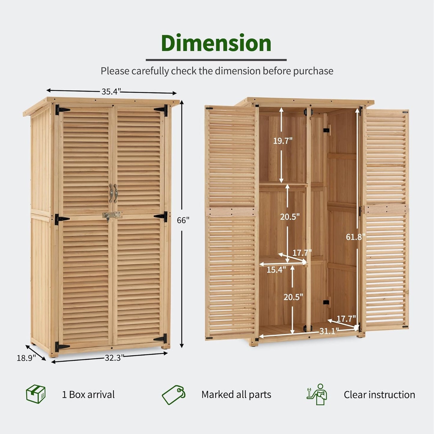 MCombo Outdoor Storage Cabinet, Wooden Storage Shed with Latch, Outside Garden Tool Shed with 2 Doors for Patio Yard Lawn, 0808 (Natural, Medium)
