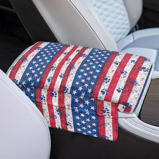 Car Center Console Cushion with Side Storage Bag, American Paw Easy Install Car Interior Accessories, Universal Armrest Cover Protector Arm Rest Pad for Car Seat Box