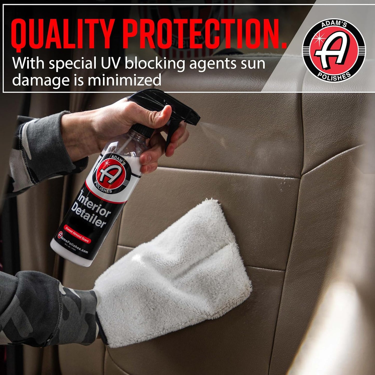 Adam's Polishes Interior Detailer 16 fl. oz (Sweet Almond) - Total Car Interior Cleaner, Protectant & Dressing | All Purpose Cleaner & Leather Conditioner | Vinyl, Dashboard, Screen, Seat Cleaner