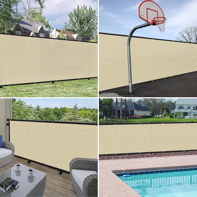 Windscreen4less Privacy Fence Screen Heavy Duty Windscreen Fencing Mesh Fabric Shade Net Cover with Brass Grommtes for Outdoor Wall Garden Yard Pool Deck, 8'x167' Beige