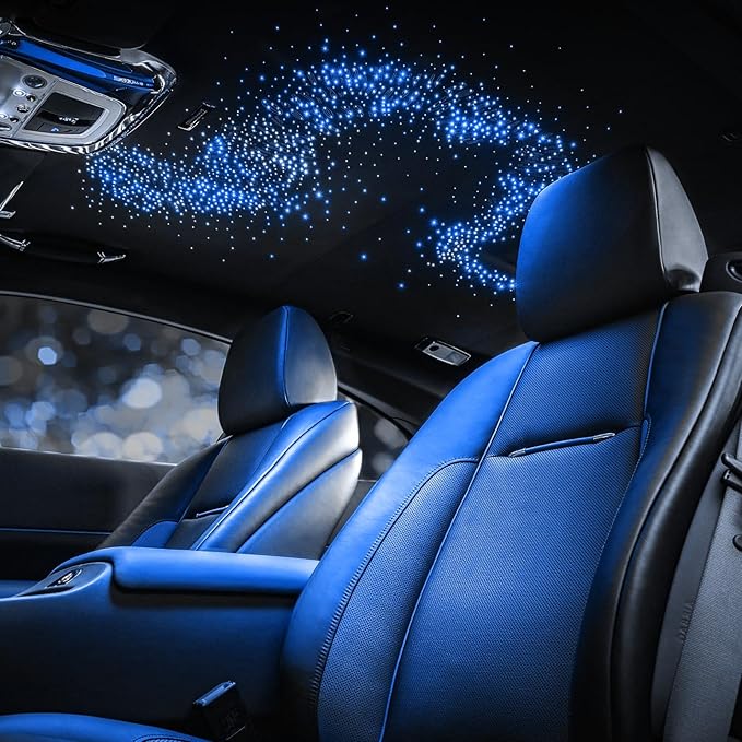 CHINLY 32w Twinkle 800pcs 0.03in 13.1ft Bluetooth RGBW LED Fiber Optic Star Ceiling Light,APP/Remote Music Mode Headliner Light Kit+Adapter+Cigarette Lighter+10 Crystals,for Headliner/Home Theater