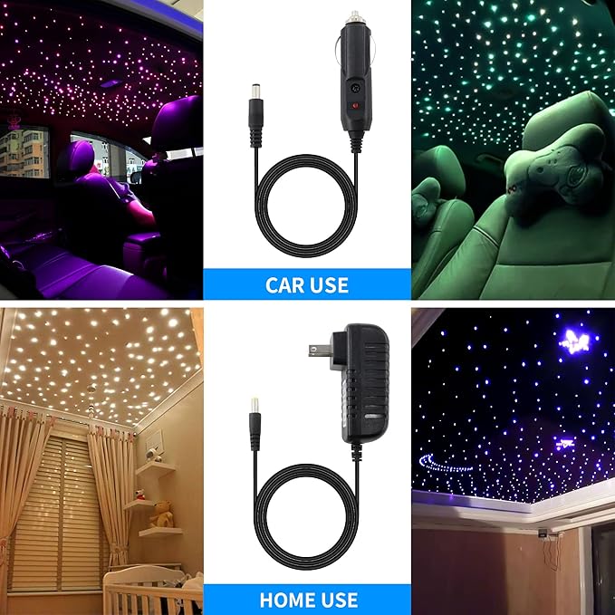 ATOKEE 16W Starlight Headliner Kit 400pcs 0.03in 6.5ft, 16W Sound Activated Fiber Optic Star Lights for Car Roof with Bluetooth App / 28-Key RF Remote