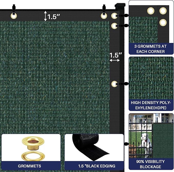 Windscreen4less Privacy Fence Screen Heavy Duty Windscreen Fencing Mesh Fabric Shade Net Cover for Outdoor Wall Garden Yard Pool Deck, 8'x255' Green