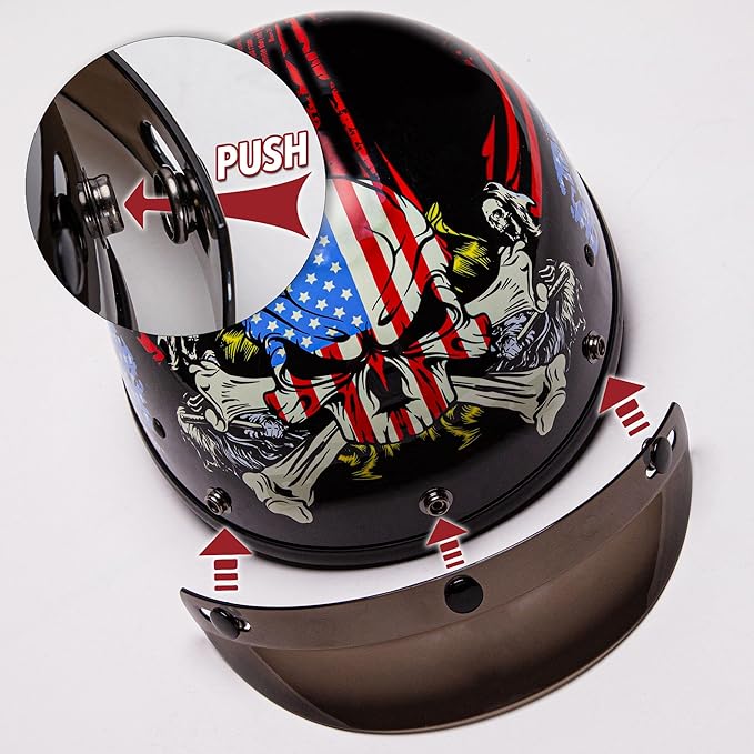 Cartman Cruiser Scooter Motorcycle Half Face Helmet, American Flag Skull USA Graphics, DOT Approved for Bike Scooter ATV UTV Chopper Medium
