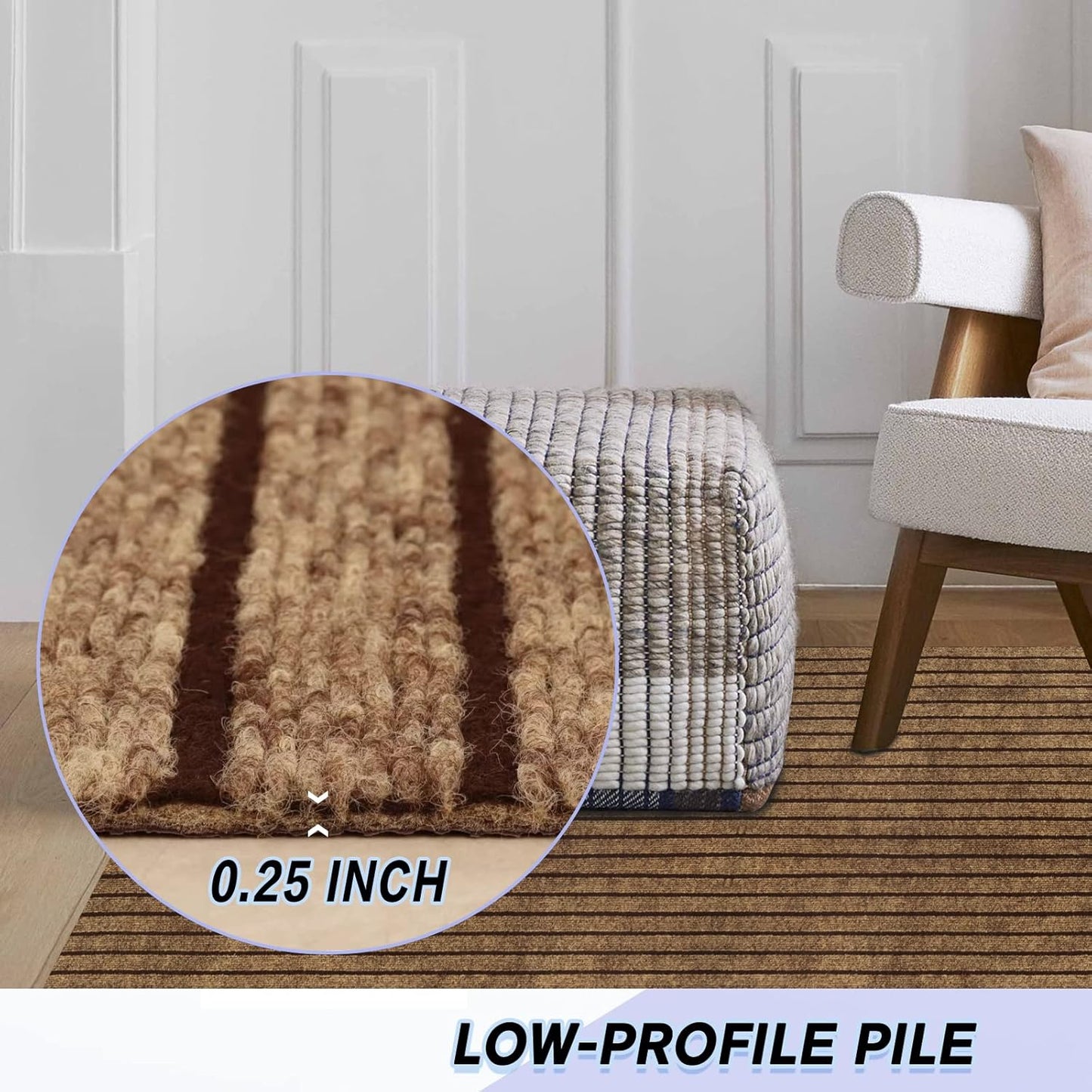 Custom Size Backed Non-Slip Area Rugs Runner, Easy Clean, Waterproof Runner Rugs for Hallway Entryway, Kitchen, Laundry, 4FT x 69FT, Brown Stripe