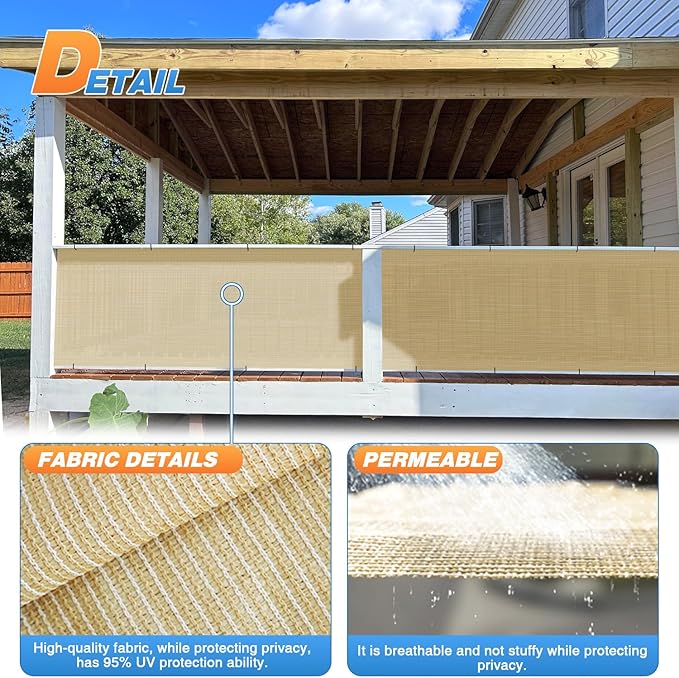 TANG Sun Shade Fabric Roll 8'x72' Shade Cloth for Garden Beige HDPE Mesh Shading Pergola Cover Replacement Canopy, 95% Blockage Sunshades for Outdoor Patio Backyard Plant