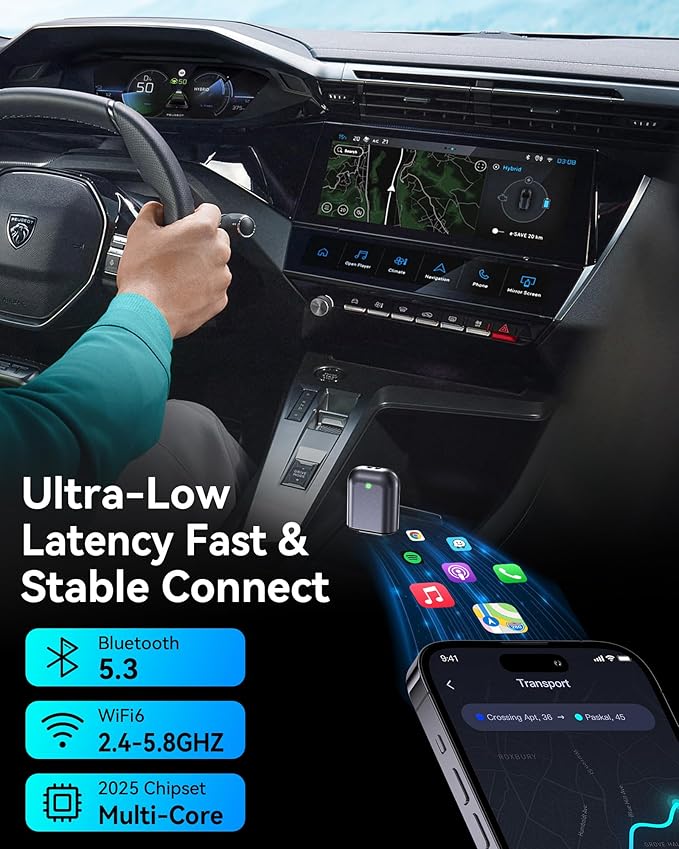 Burnt Sugar Wireless Carplay Adapter for iPhone 2026 Upgraded, Ultra-Mini USB for Apple Car Play Convert Wired to Wireless, Stable Low-Lag GPS Plug & Play for iOS 10+ & Cars from 2016+ (Bright Gray)