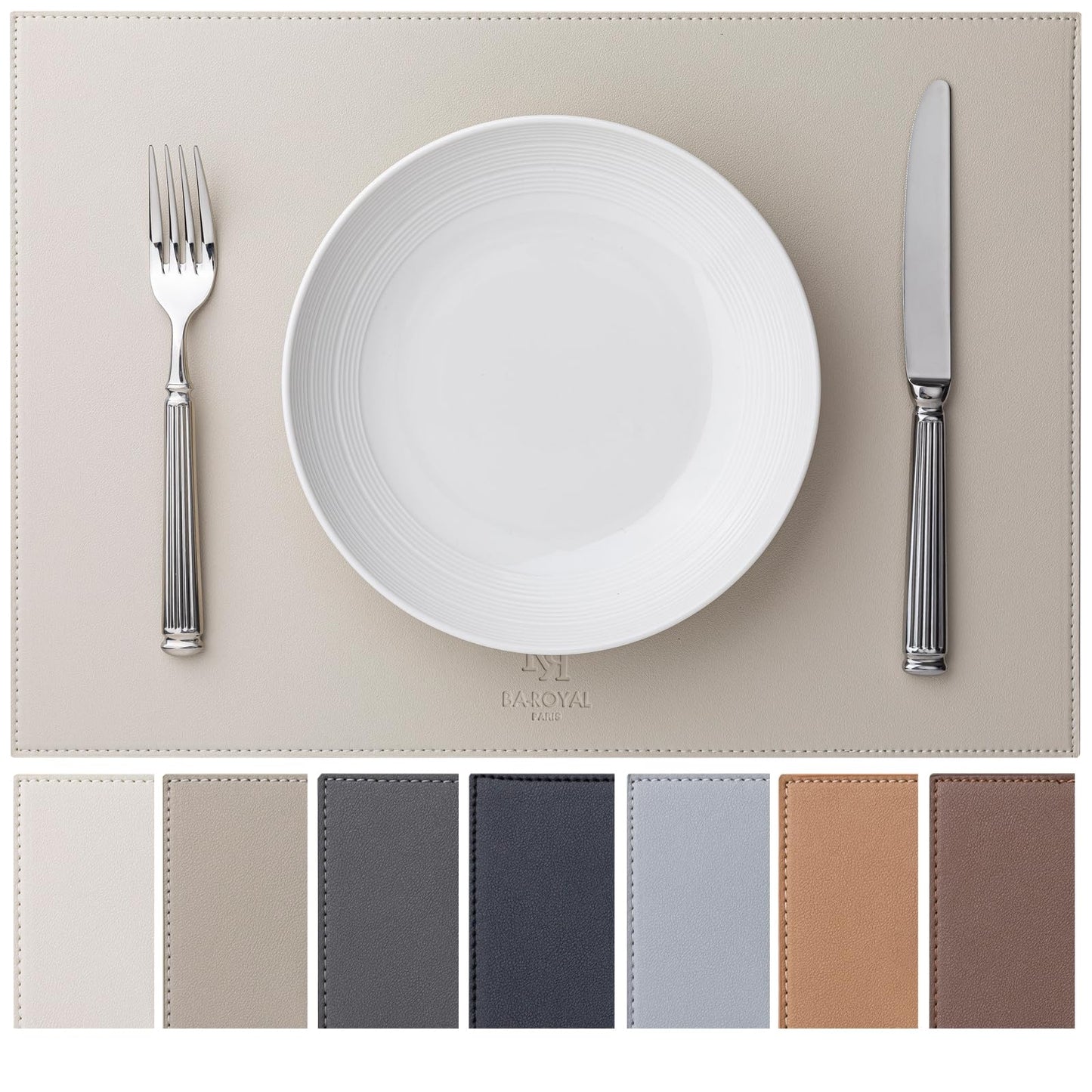 Baroyal Faux Leather Placemats Set of 6 Vinyl Washable Wipeable Table Mats for Kitchen Dining Table Heat Resistant Waterproof Modern Indoor/Outdoor Placemats Non-Slip Easy Clean Place Mats-Cream White