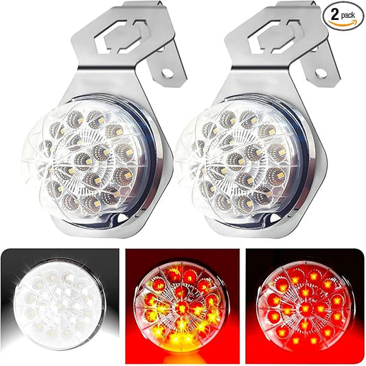 2PCS Dual Revolution Turn Signal with Stainless Steel Bracket, Red Turn Signal & White Marker, 17 LED Turn Signals Bracket Watermelon Light for Freightliner Kenworth Heavy Trucks