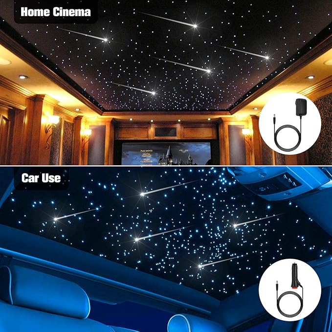 CHINLY Meteor Twinkle 460pcs 9.8ft 0.03in Star Headliner Fiber Optic Lights kit+Shooting Stars Light kit,Music Mode Bluetooth APP Control Remote,RGBW Star Lights for car Headliner/Ceiling/Theater