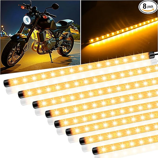 8 Pcs Car Led Light Strip IP67 Waterproof 11" Flexible Led Lights Underglow 12V for Car Motorcycle Boat Golf Cart Interior Exterior Decoration - Amber