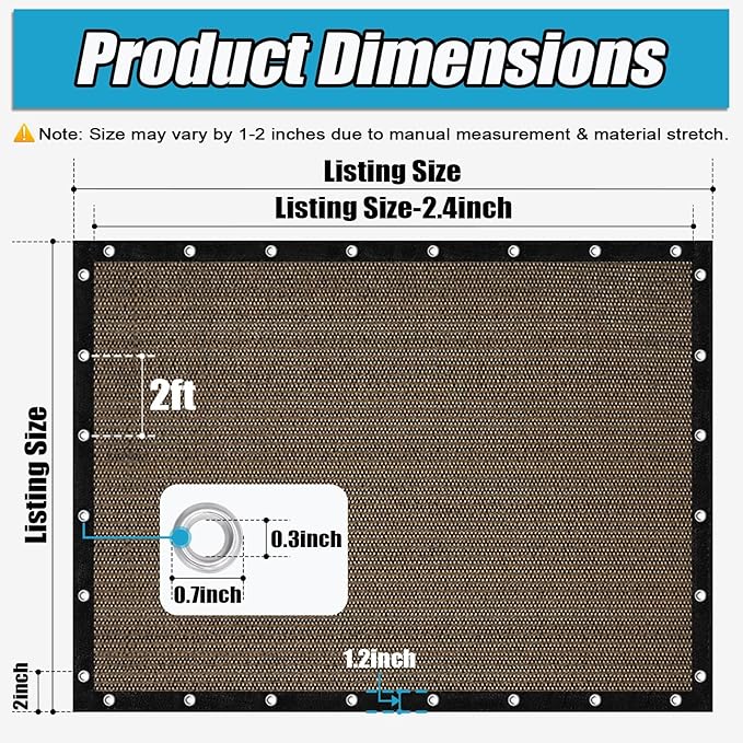 Amagenix 90% Sun Shade Cloth with Grommets, 8' x 12' Pergola Replacement Shade Cover Canopy Privacy Screen for Outdoor Patio Garden, Mocha (We Customized)