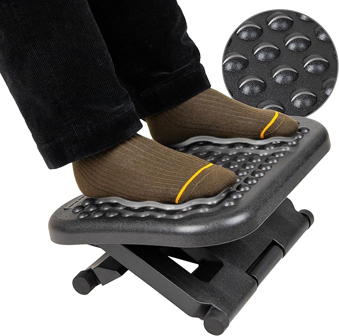 Mind Reader Foot Rest, Under Desk at Work, Ergonomic, Height Adjustable, Office, Plastic, 17"L x 13"W x 6.25"H, Black