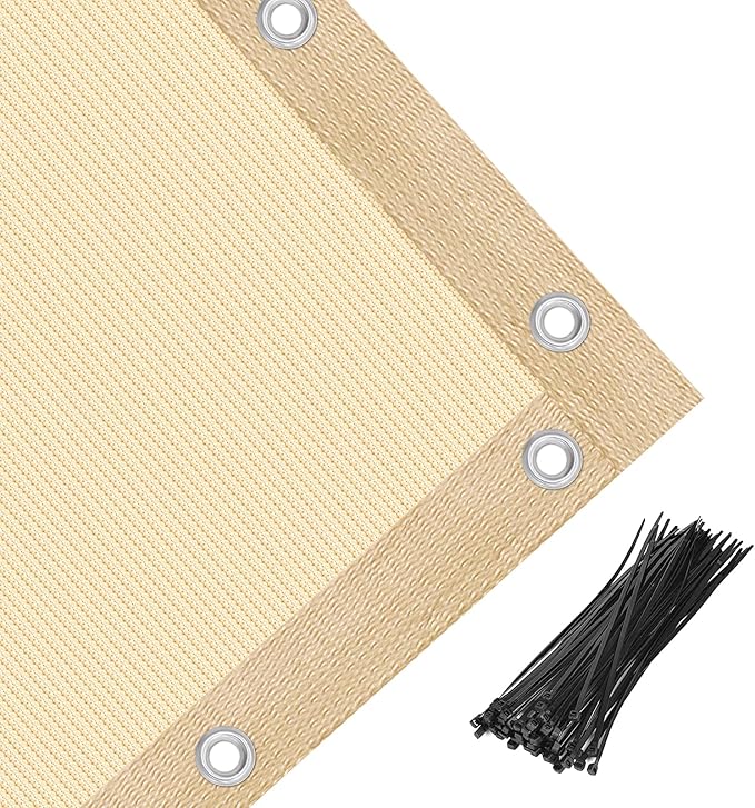 Amagenix 90% Pergola Shade Cover 8' X 10' Sun Shade Cloth with Grommets for Outdoor Garden Patio Porch, Commercial Grade 200 GSM - Cable Zip Ties Included (We Customized) GN108, Wheat