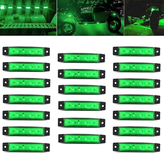 20 Pcs Green LED Rock Strip Lights,Wheel Well Underglow Lighting Kits,Car Rock Lights Exterior Side Marker Lights for Wrangler Truck Golf Cart RV RV SUV Offroad