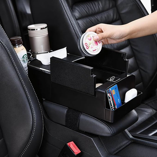 Car Center Console Organizer Armrest, Universal Multi-Function Storage Box with Card Holder, Tissue Box for Vehicle Interior Organization