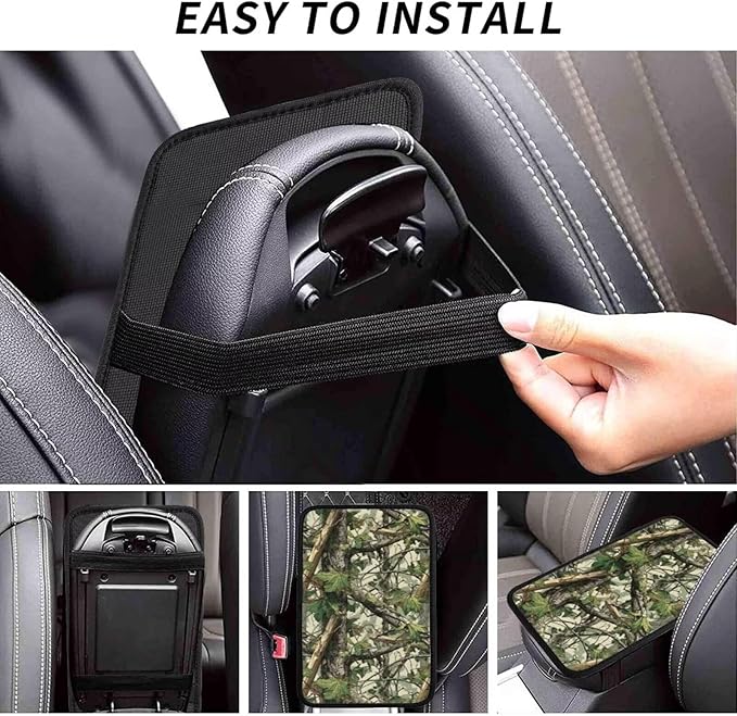Anti-Scratch Car Center Console Cushion Pad Camo Camouflage Waterproof Armrest Seat Box Cover Protector Green Leaf Branch Comfortable Car Decor Accessories