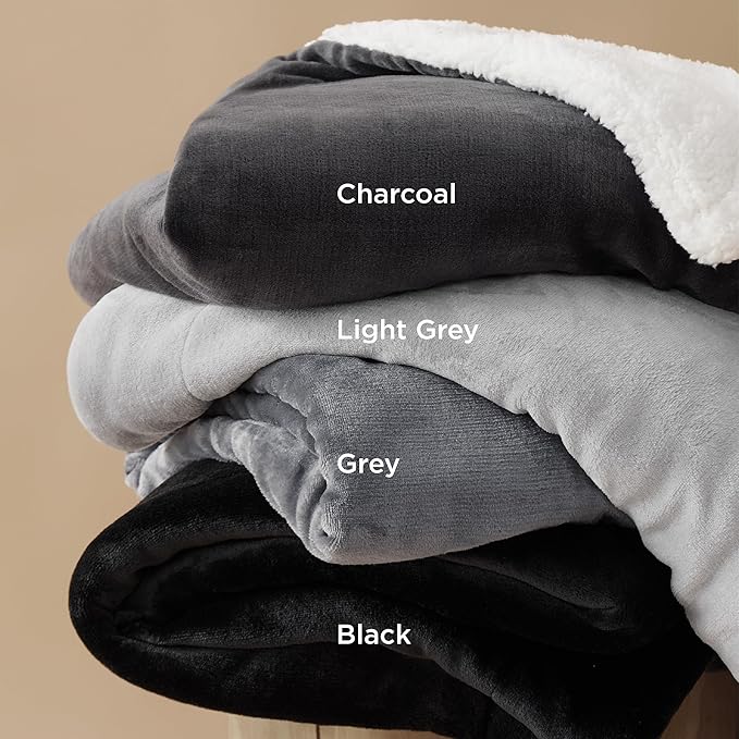 Bedsure Sherpa Fleece Throw Blanket Twin Size for Couch - Thick and Warm, Soft Fuzzy Plush Twin Blanket for Winter, Black, 60x80 Inches