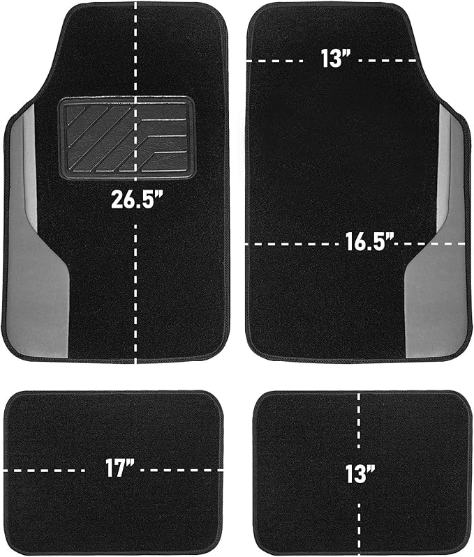 FH Group Color-Block Carpet Car Floor Mats – Non-Slip, Faux Leather Accents, Universal Fit for Sedan, SUV & Truck – Full Set Gray
