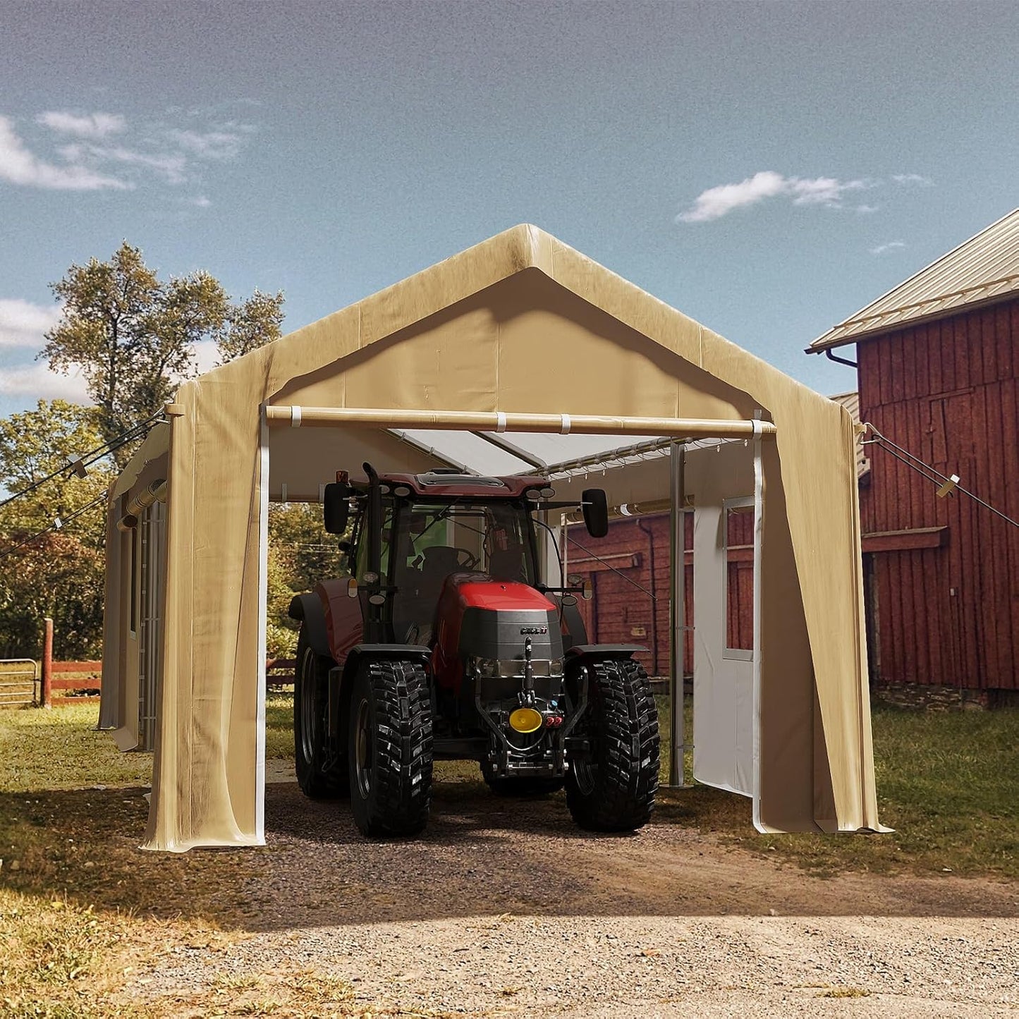 12x20ft Heavy Duty Carport Outdoor Canopy Portable Garage with 4 Doors & 4 Windows Waterproof UV Resistant Storage Shelter with Removable Sidewalls for Car Truck Boat, Earthy Yellow