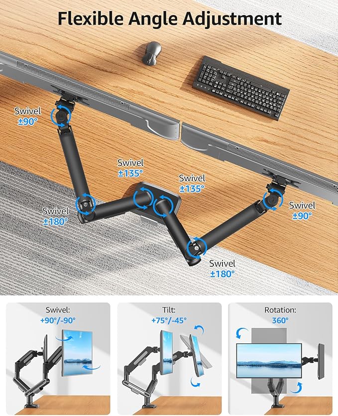 MOUNTUP Dual Monitor Mount Holds 4.4-26.5lbs, Heavy Duty Monitors Arm