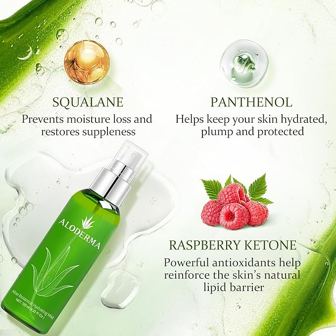 Aloderma Organic Aloe Botanical Hydrating Mister - Made within 12 Hours of Harvest to Soothe & Moisturize, Lightweight Fine Mist Facial Spray - Refresh & Hydrate Skin Through the Day, 120ml/4.23Oz