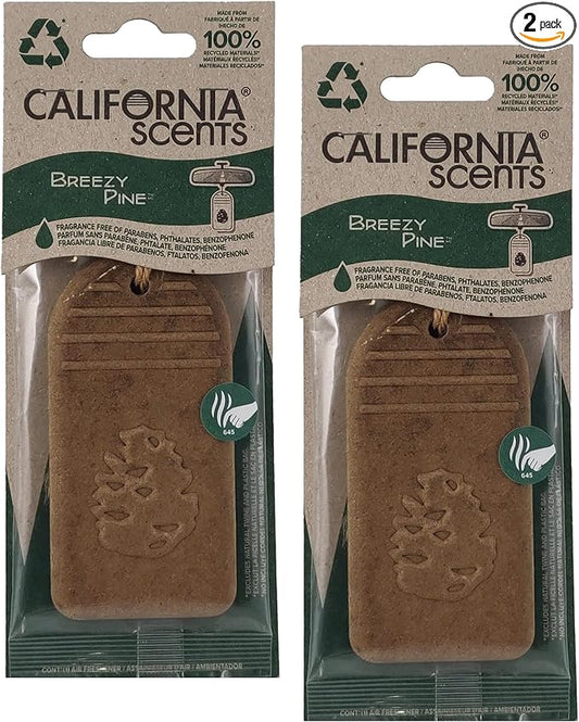 California Scents Hanging 3D Paper: Natural, Environmentally Friendly Car Freshener with Recycled Materials and Strong Odor Eliminator for Automotive Air Freshening (Breezy Pine, 2 Packs)
