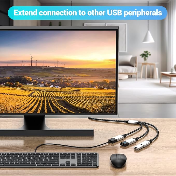 MOGOOD 3 in 1 USB Splitter Cable 2M, USB 2.0 Hub 1 Male to 3 Female Extension Cord, Multiport Adapter for Charging & Data Transfer, Compatible with Laptop, Mac, PC, PS4, Xbox, Switch, TV