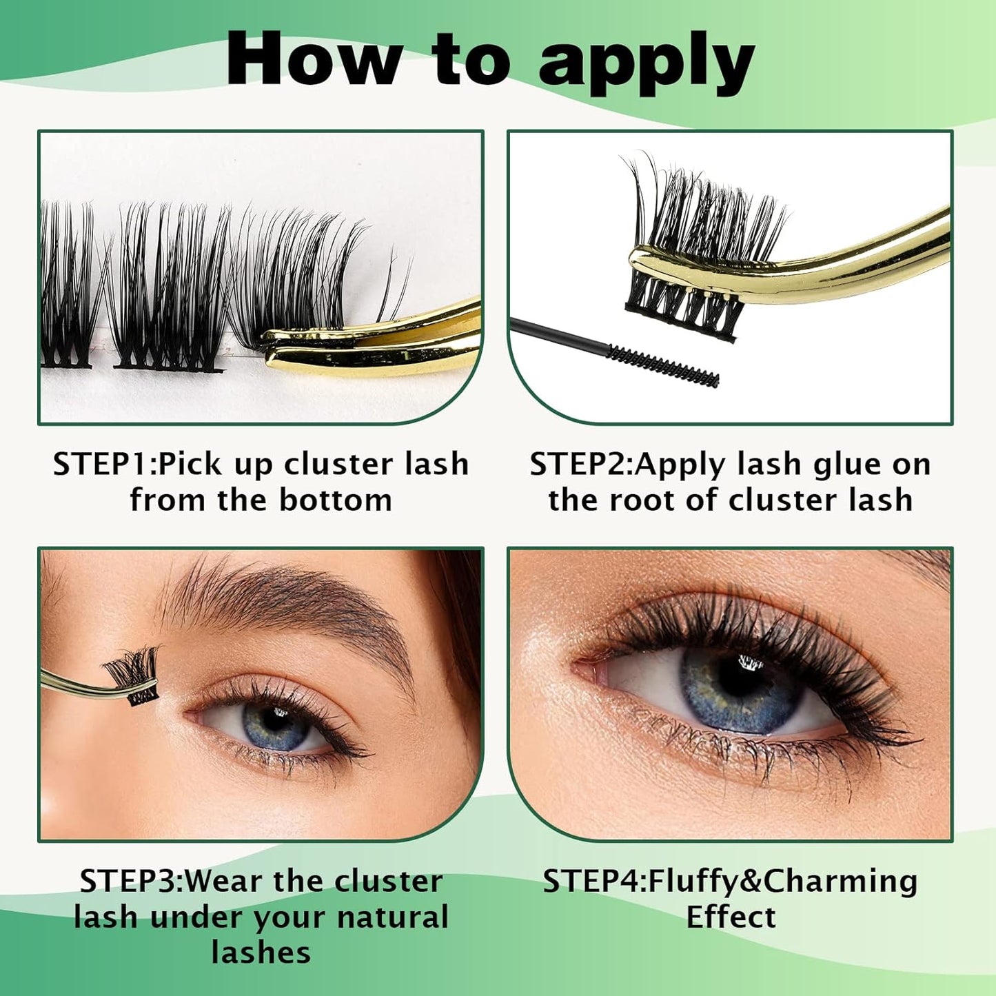 Lash Clusters 96pcs Individual Lashes D Curl 16mm Cluster Lashes KEYYOU Volume Wispy Lash Extension Soft&Comfortable Easy DIY at Home(Y12 D-16mm)