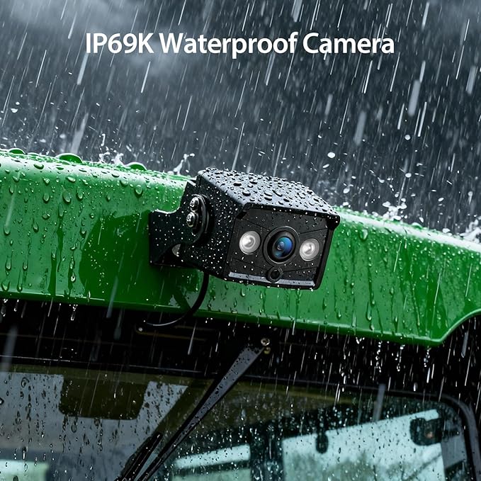 ZEROXCLUB 4 Wired Backup Camera System, 10" 1080P Monitor IP69K Waterproof Vibration-Proof 10G Rear Side View Camera, Quad Split Screen for Tractor, Truck, Trailer, Combine, Heavy Equipment, BH104