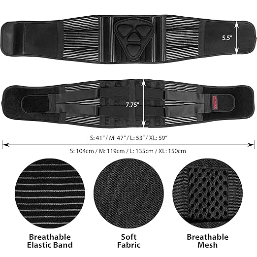 ORTONYX Lower Back Support Belt for Men and Women, Heavy Wok Lifting, Back pain Relief, Herniated Disc, Sciatica/Black M