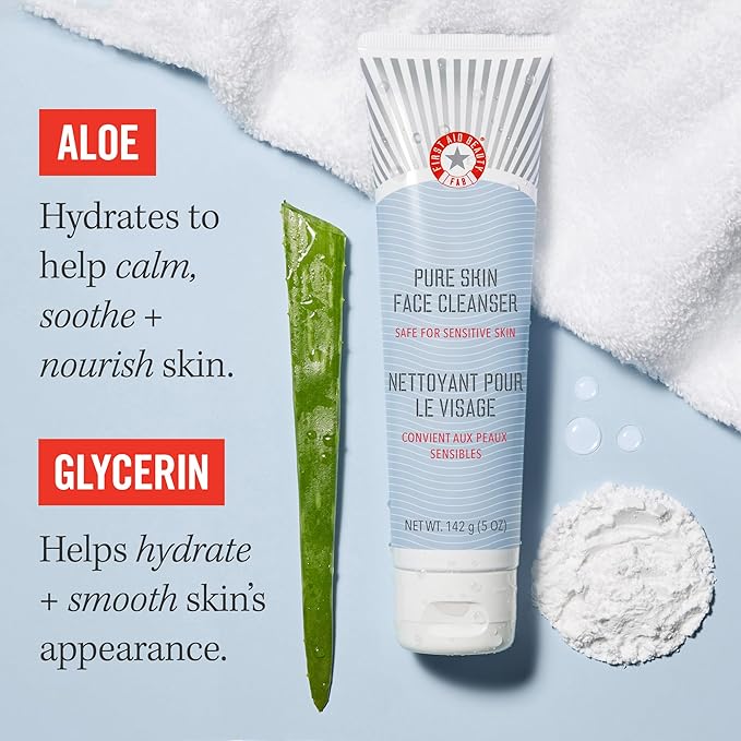 First Aid Beauty - Pure Skin Face Cleanser, Effectively Removes Makeup, Dirt, and Impurities, Gentle Cleanser Leaves Skin Soft & Supple, Safe for Sensitive Skin, Fragrance Free, 2 oz