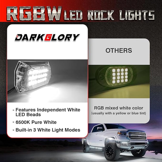 20 Pods Full Angle RGBW LED Rock Lights for Truck Jeeps RV Pickup Offroad UTV SUV Van, Upgraded RGB Waterproof Multicolor Neon Underglow Kit with APP/RF Remote Vehicle Underbody Light Underneath 12V