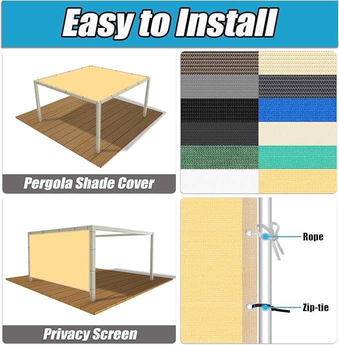 Amagenix 90% Shade Fabric 4'X 15' Sand Sun Shade Cloth with Grommets for Pergola Replacement Shade Cover Canopy, Heavy Duty, Cable Zip Ties Included (We Customized)