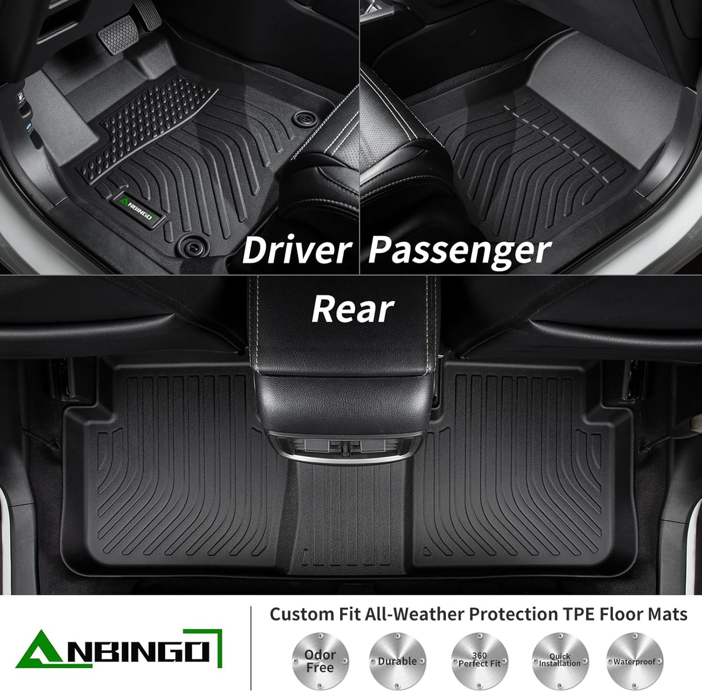 ANBINGO®-Floor Mats & Cargo Liner for 2012-2017 Chevy Equinox & GMC Terrain (Not for Equinox EV) All Weather Accessories Black