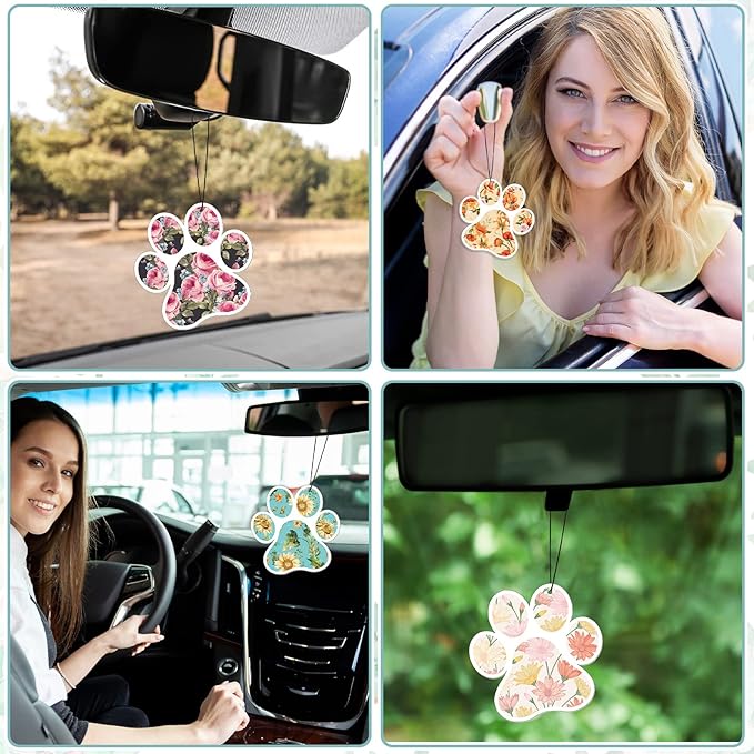 Tallew 24 Pack Car Air Freshener Dog Paw Shape Hanging Pet Lovers Funny Cute Spring Car Scents Air Freshener Rearview Mirror Pendant Cute Pet Odor Eliminating, Mixed Scents
