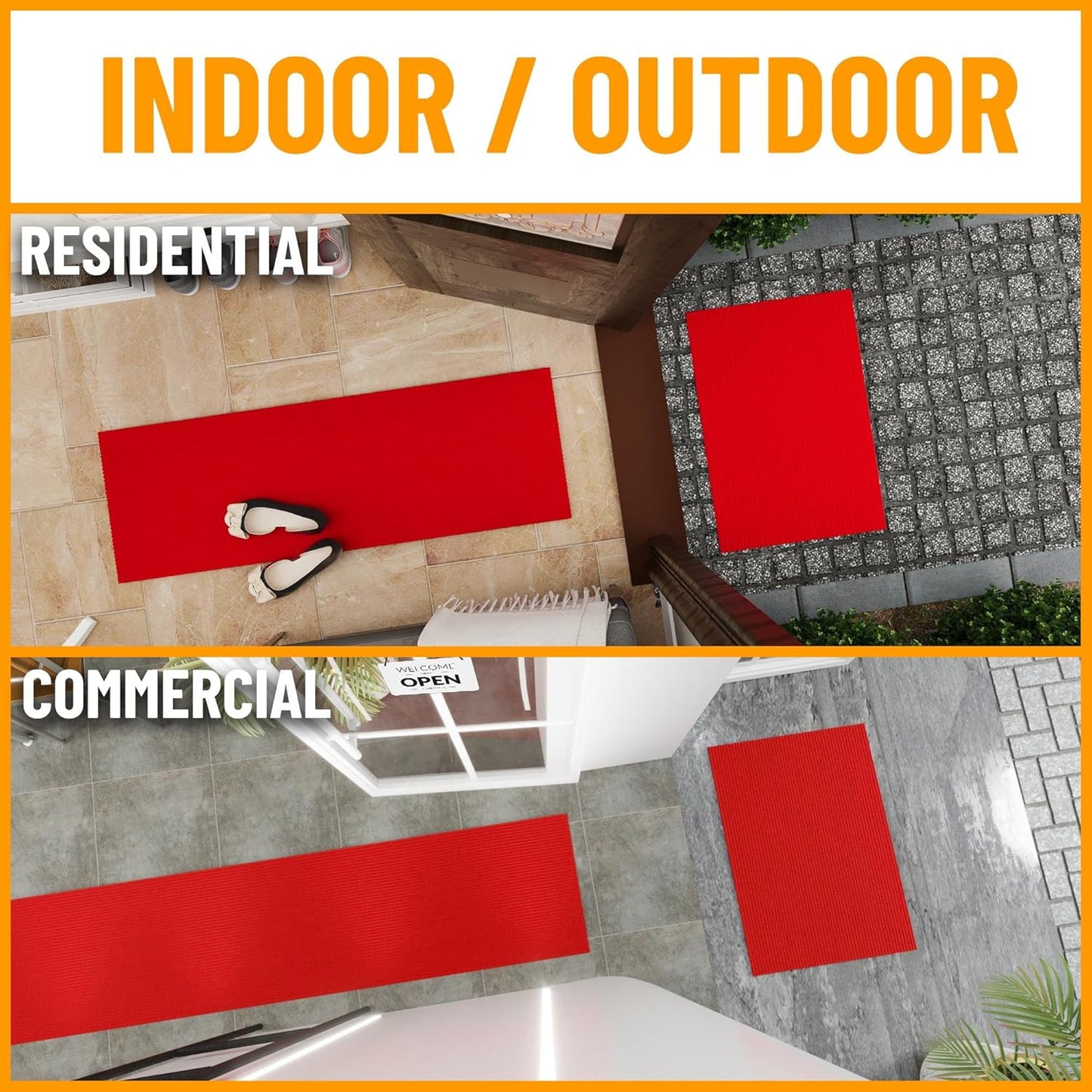Ottomanson 3'11" x 18' Hallway Runner with Scraper Pile - Extra Durable Non-Slip Rug Mat for Indoor & Outdoor Use - Ideal for Kitchen, Entryway & Garage - High-Traffic Carpet, Red